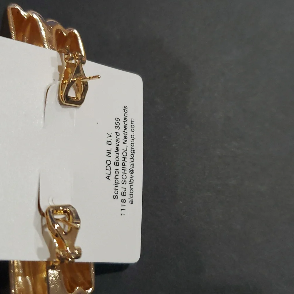 Aldo geometric stone shape ribbed gold plated latchback Earrings‎ new